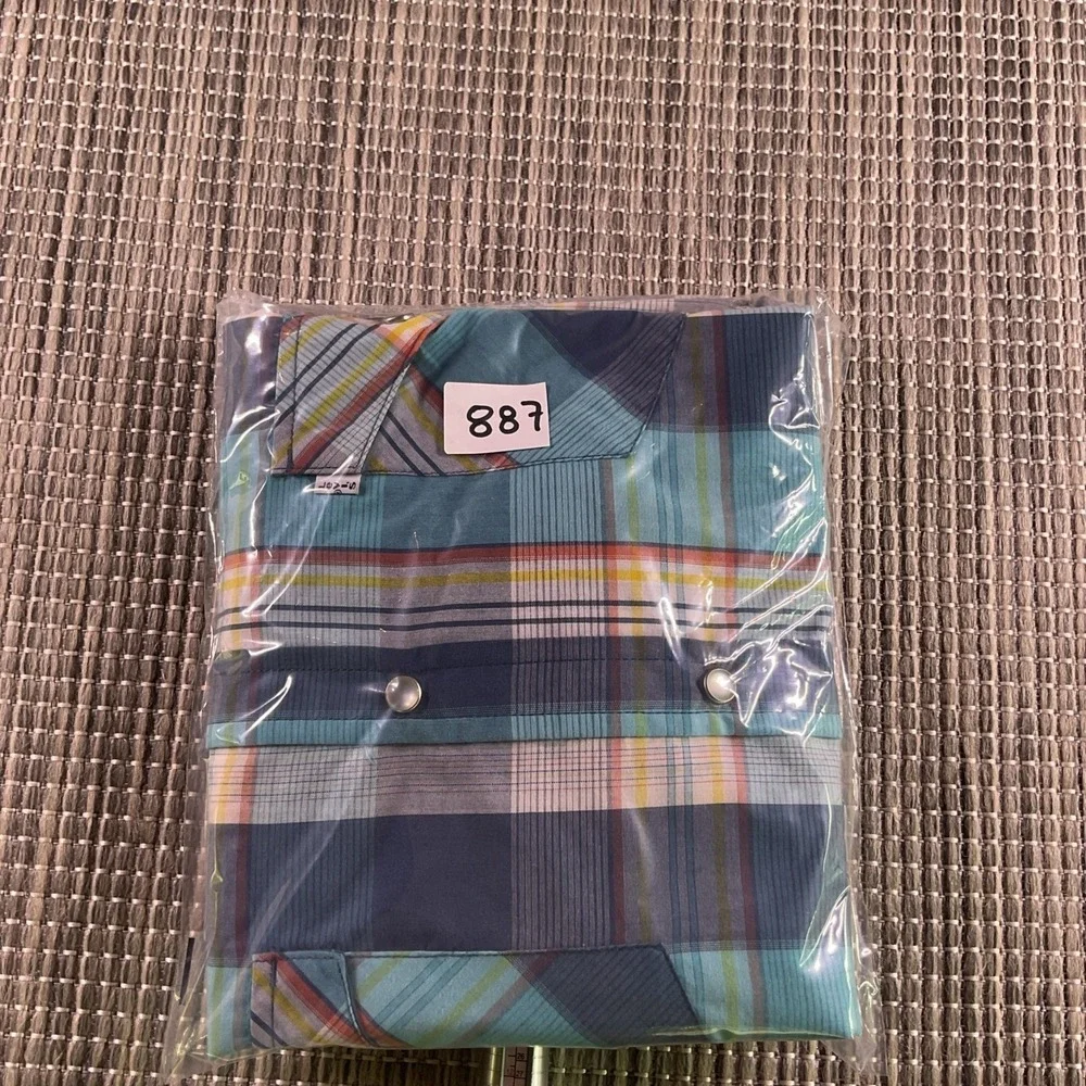Levis Mens XXL Pearl Snap Western Shirt Turquoise Plaid Long Sleeve 3LYLW3302